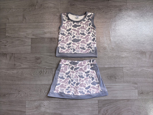 GSD4230 Sample No Moq Baby Girls Southern Light Grey Camo Vest Top Skirt Short Yoga Active Clothes Set