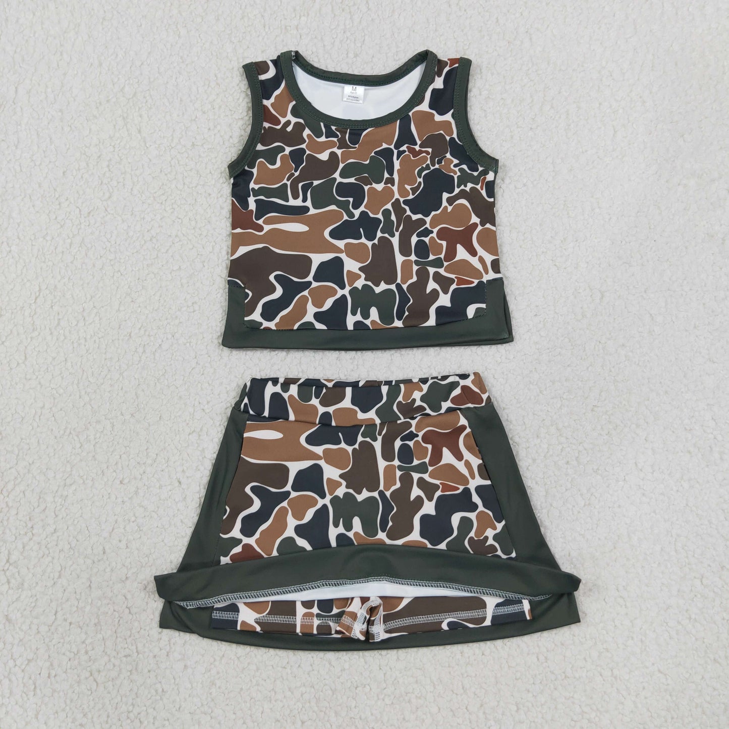 GSD4233  RTS NO MOQ （In stock）Baby Girls Southern Dark Brown Camo Vest Top Skirt Short Yoga Active Clothes Set