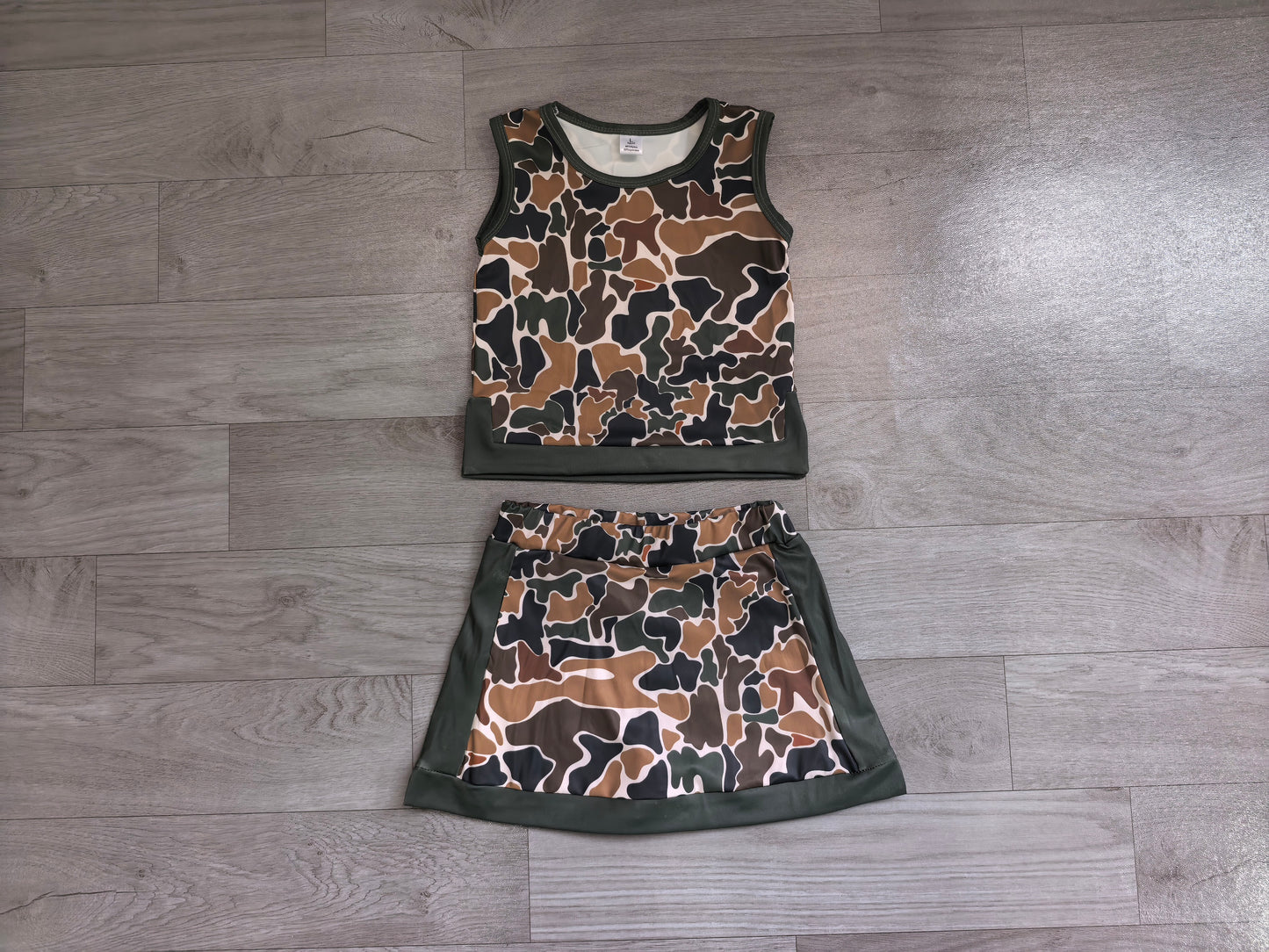 GSD4233 Sample No Moq Baby Girls Southern Dark Brown Camo Vest Top Skirt Short Yoga Active Clothes Set