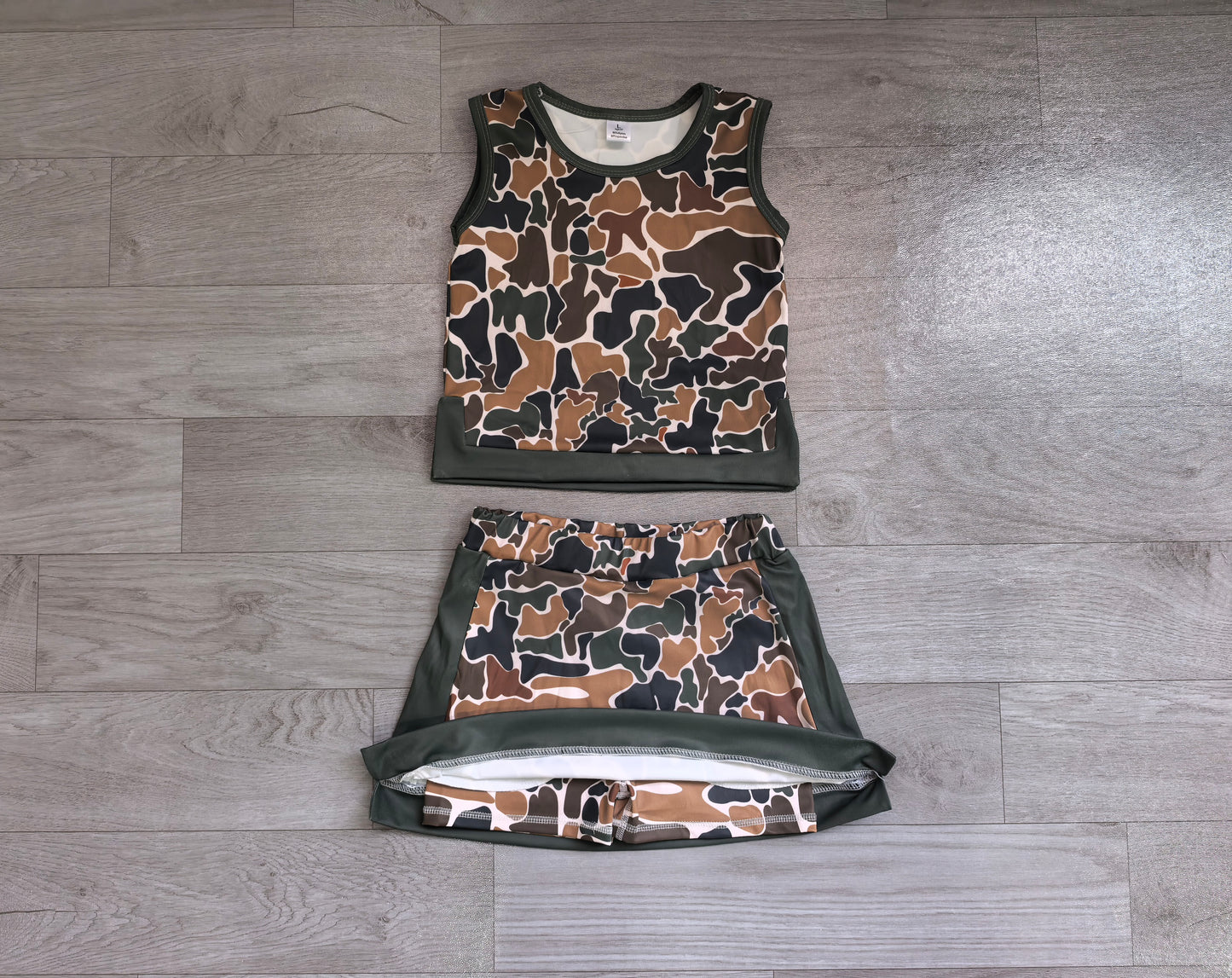 GSD4233 Sample No Moq Baby Girls Southern Dark Brown Camo Vest Top Skirt Short Yoga Active Clothes Set