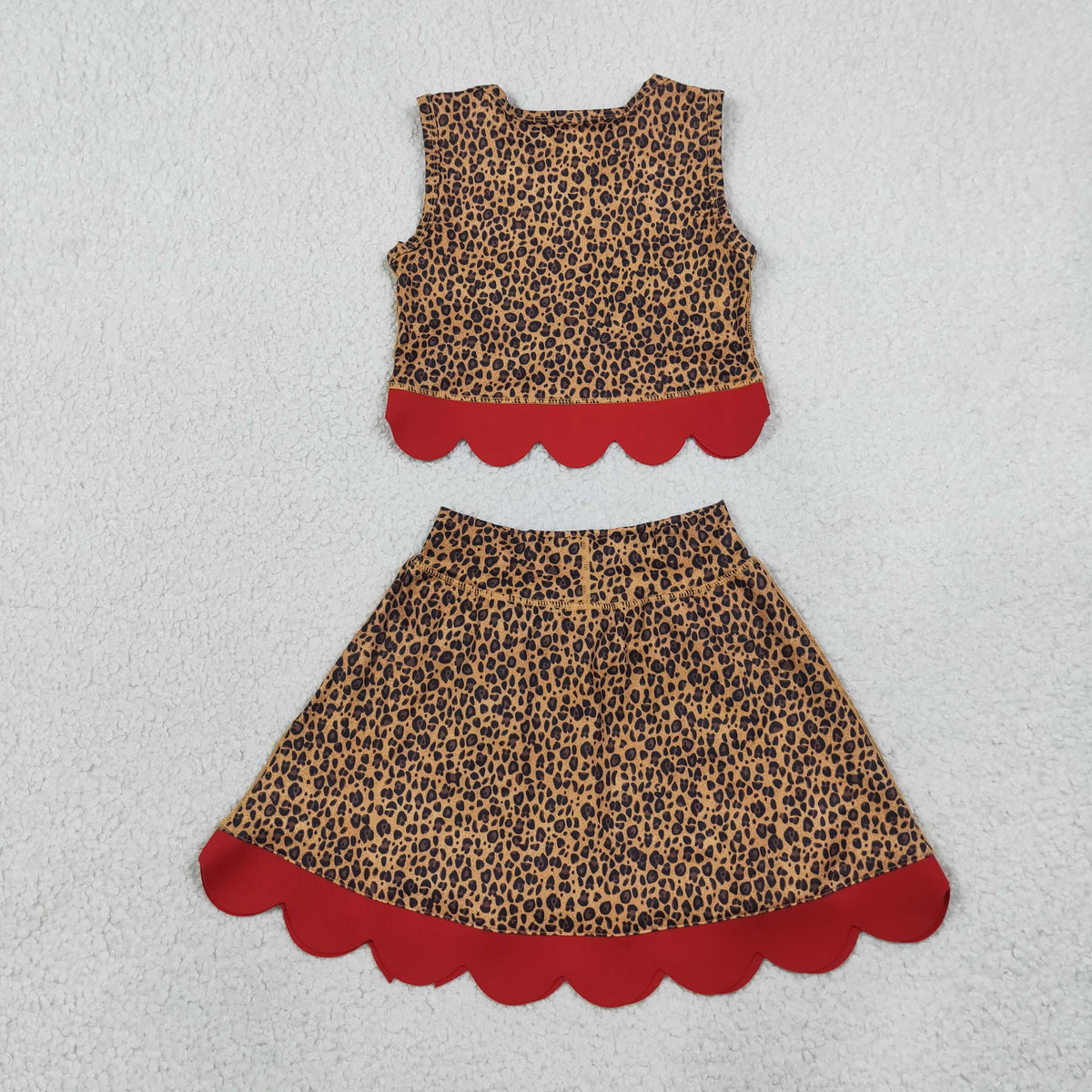 RTS NO MOQ （In stock） yoga fabric GSD4234 Yoga Baby Girls Leopard Print Bow Vest Top Matching Scallop Skort Yoga Set