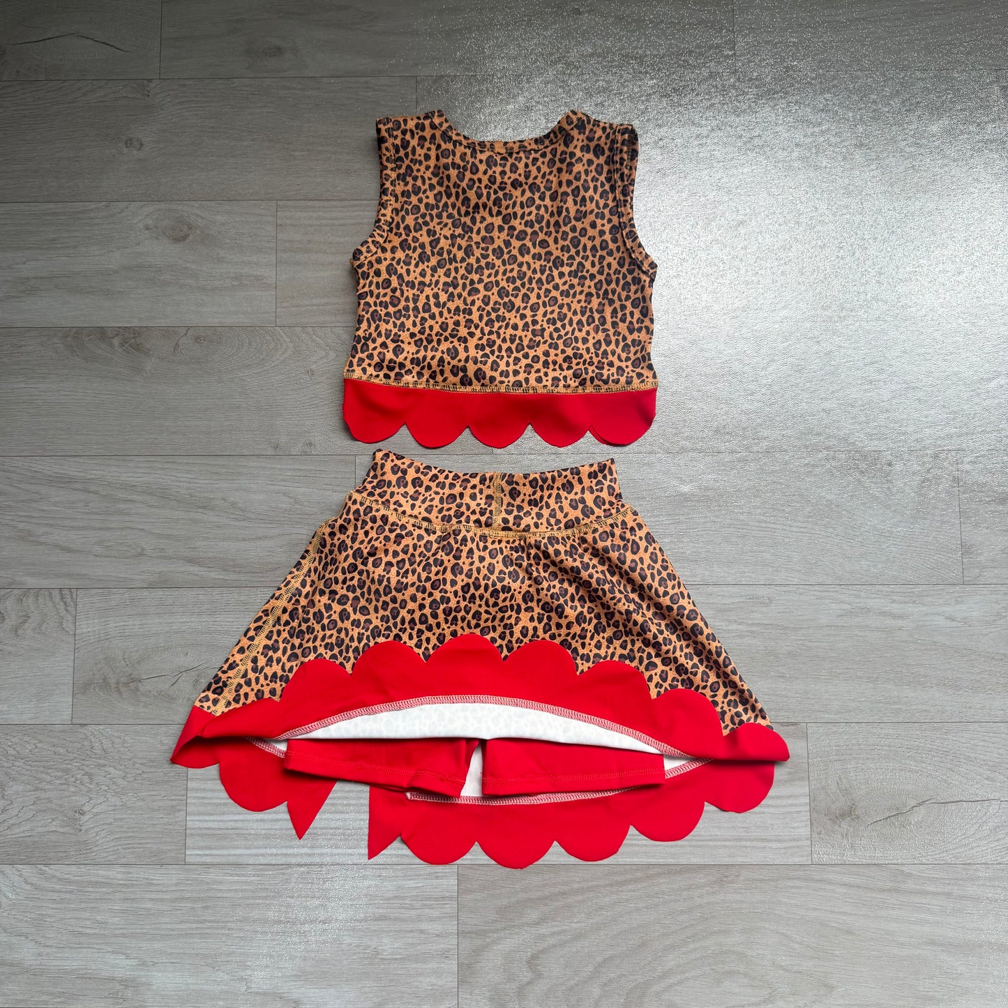 GSD4234 Sample No Moq Yoga Baby Girls Leopard Print Bow Vest Top Matching Scallop Skort Two Piece Yoga Active Clothes Set