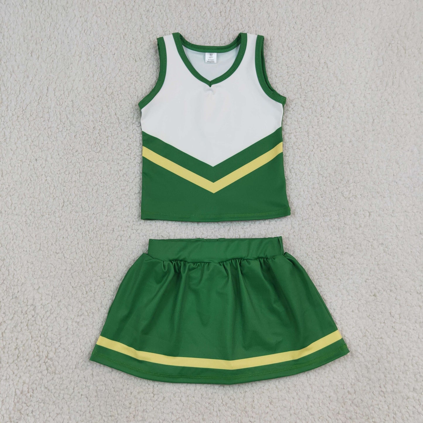 RTS NO MOQ （In stock）GSD4238 Yoga Baby Girls Green Yellow Vest Top Matching Skort Two Piece Yoga Active Team Clothes Set