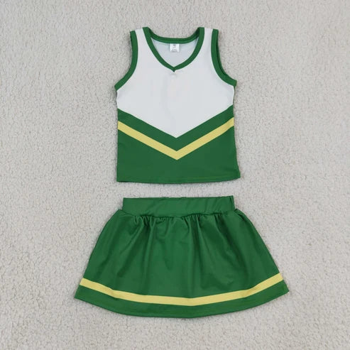 RTS NO MOQ Sibling yoga fabric Toddler Girls Striped Sleeveless Vest Top Skort Shorts Yoga Active Outfit Set