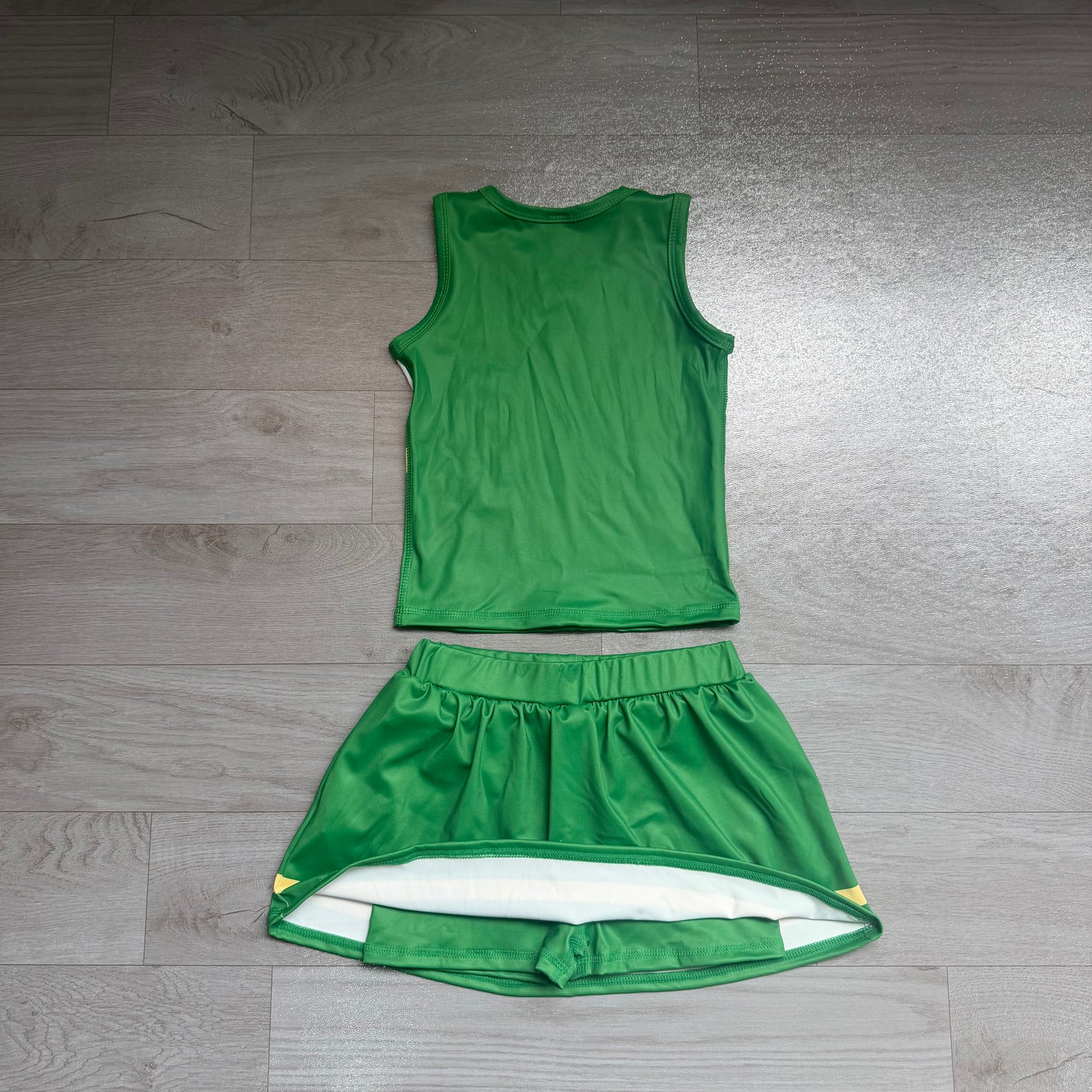 GSD4238 Sample No Moq Yoga Baby Girls Green Yellow Vest Top Matching Skort Two Piece Yoga Active Team Clothes Set