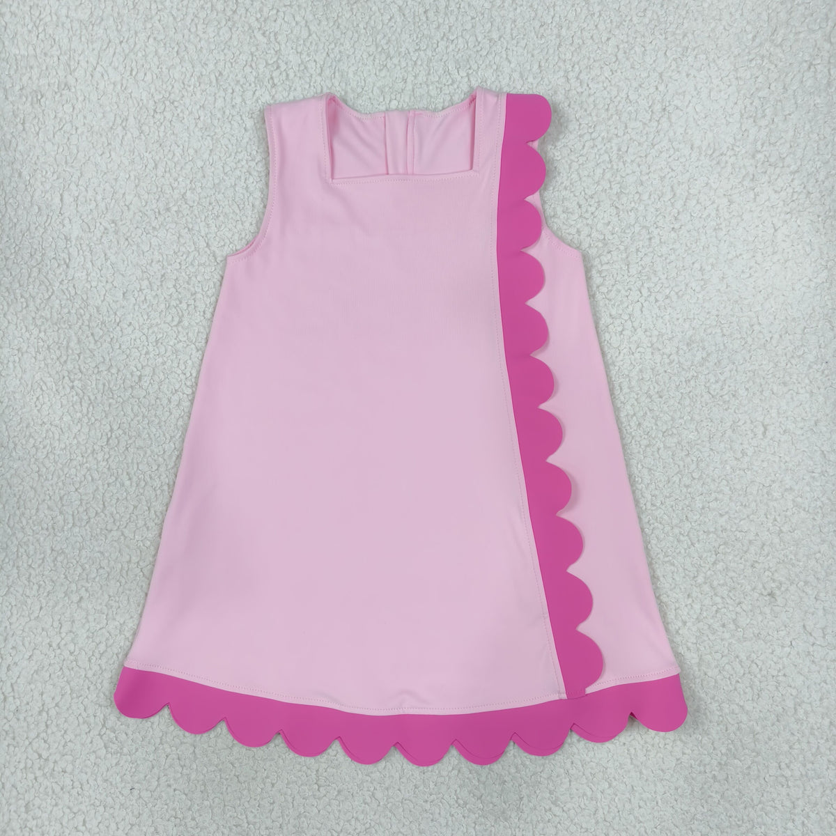 RTS NO MOQ （In stock）yoga fabric cotton GSD4240 Yoga Baby Girls Pink Sleeveless Yoga Active Scallop Knee Length Dresses