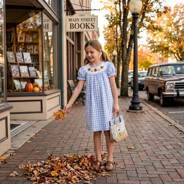 RTS NO MOQ （In stock）milk silk GSD4250 Smocked Baby Girls Short Ruffle Sleeve Turkey Thanksgiving Print Checked Knee Length Dress(3-6M-7-8T)