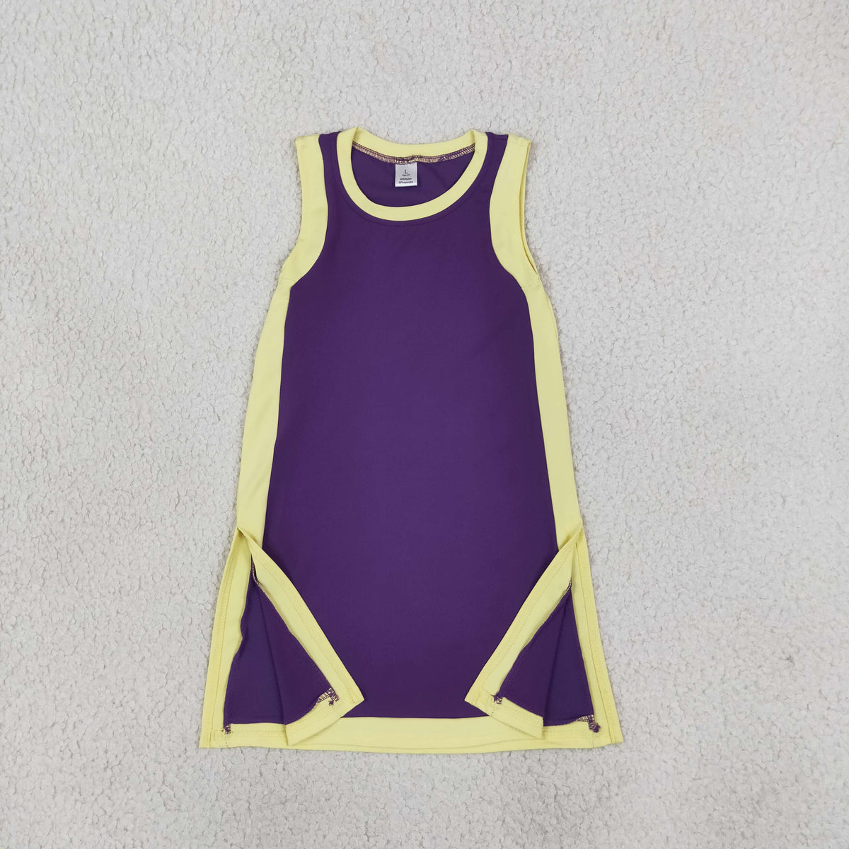 RTS NO MOQ （In stock）yoga fabric cotton GSD4253 Yoga Baby Girls Separate Shorts Solid Purple Sleeveless Yoga Knee Length Dress