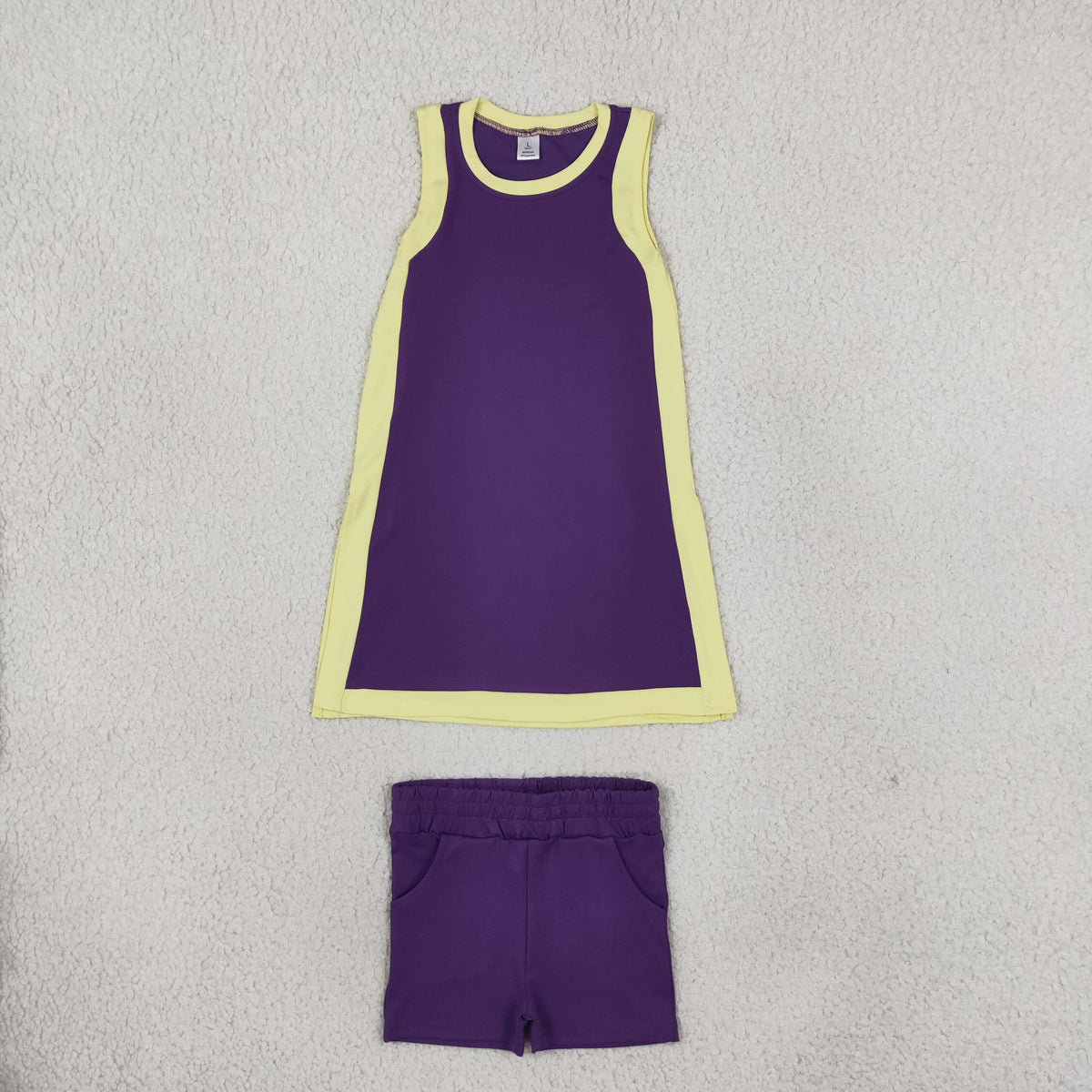 RTS NO MOQ （In stock）yoga fabric cotton GSD4253+SS0958 Yoga Separate Shorts Baby Girls Purple Sleeveless Top Split Hem Short Yoga Skirt Set