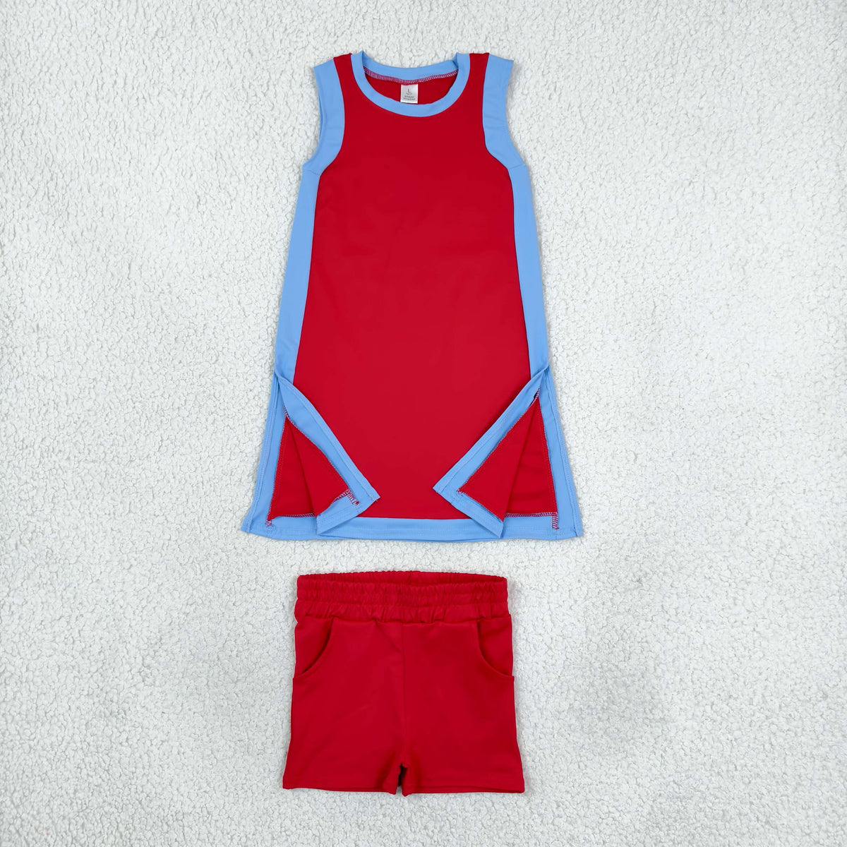 RTS NO MOQ （In stock）yoga fabric cotton GSSO3846(GDS4255+SS0960) Yoga Separate Shorts Baby Girls Red Sleeveless Top Split Hem Short Yoga Skirt Active Clothes Set