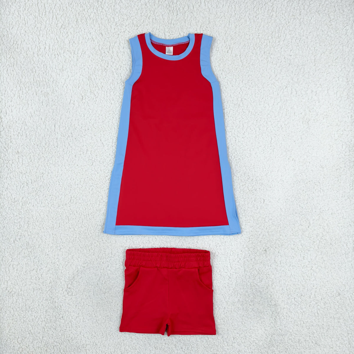 RTS NO MOQ （In stock）yoga fabric cotton GSSO3846(GDS4255+SS0960) Yoga Separate Shorts Baby Girls Red Sleeveless Top Split Hem Short Yoga Skirt Active Clothes Set
