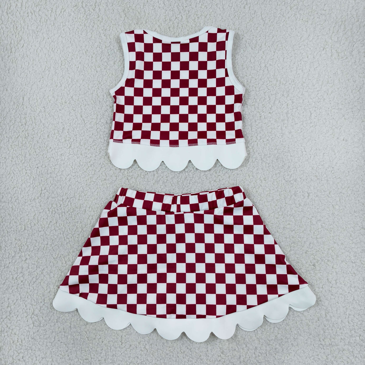RTS NO MOQ （In stock）yoga fabric GSD4286 Yoga Baby Girls Checked Bows Scallop Trim Skirt Short Yoga Team Set