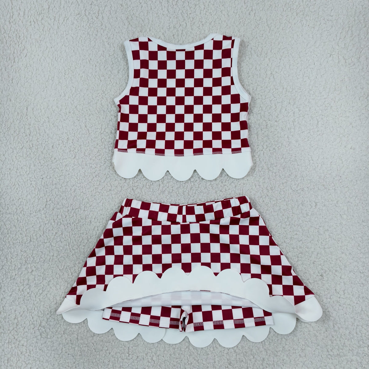 RTS NO MOQ （In stock）yoga fabric GSD4286 Yoga Baby Girls Checked Bows Scallop Trim Skirt Short Yoga Team Set
