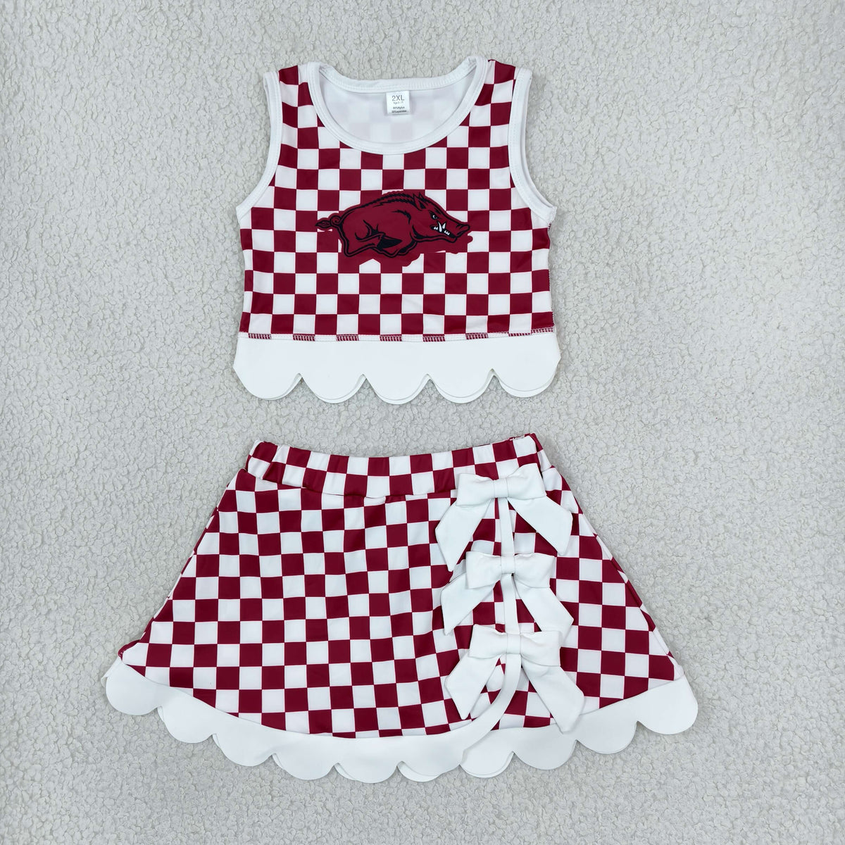 RTS NO MOQ （In stock）yoga fabric GSD4286 Yoga Baby Girls Checked Bows Scallop Trim Skirt Short Yoga Team Set