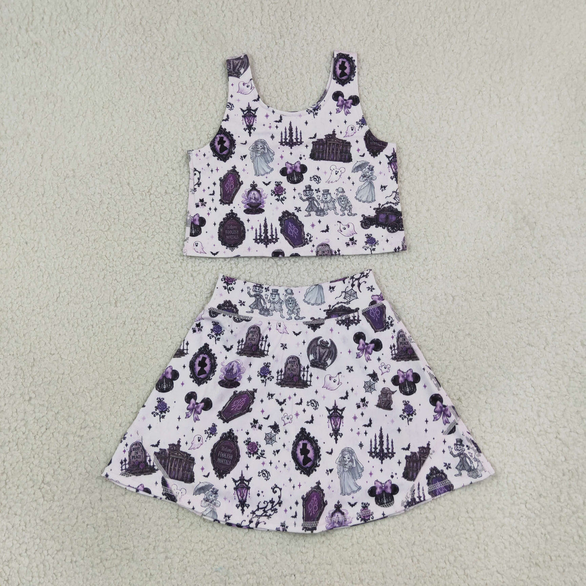 RTS NO MOQ GSD4289 Yoga Baby Girls Ghosts Vest Skirt Short Yoga Active Clothes Set