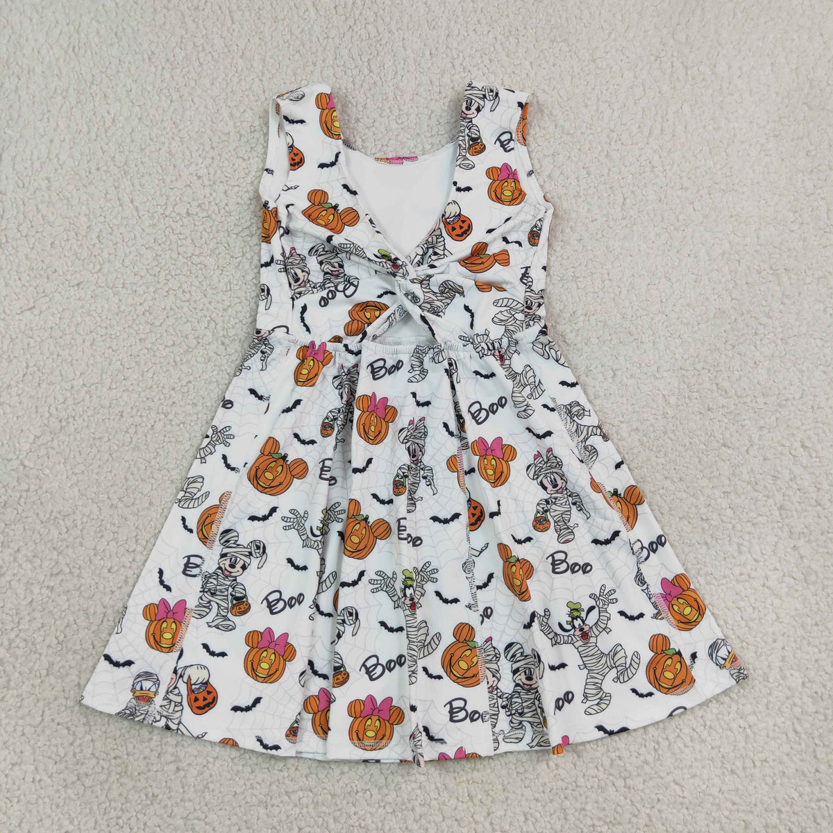 RTS NO MOQ yoga fabric GSD4291 Yoga Cute Clothes Baby Girls Pumpkin Halloween Print Sleeveless Knee Length Athletic Dress
