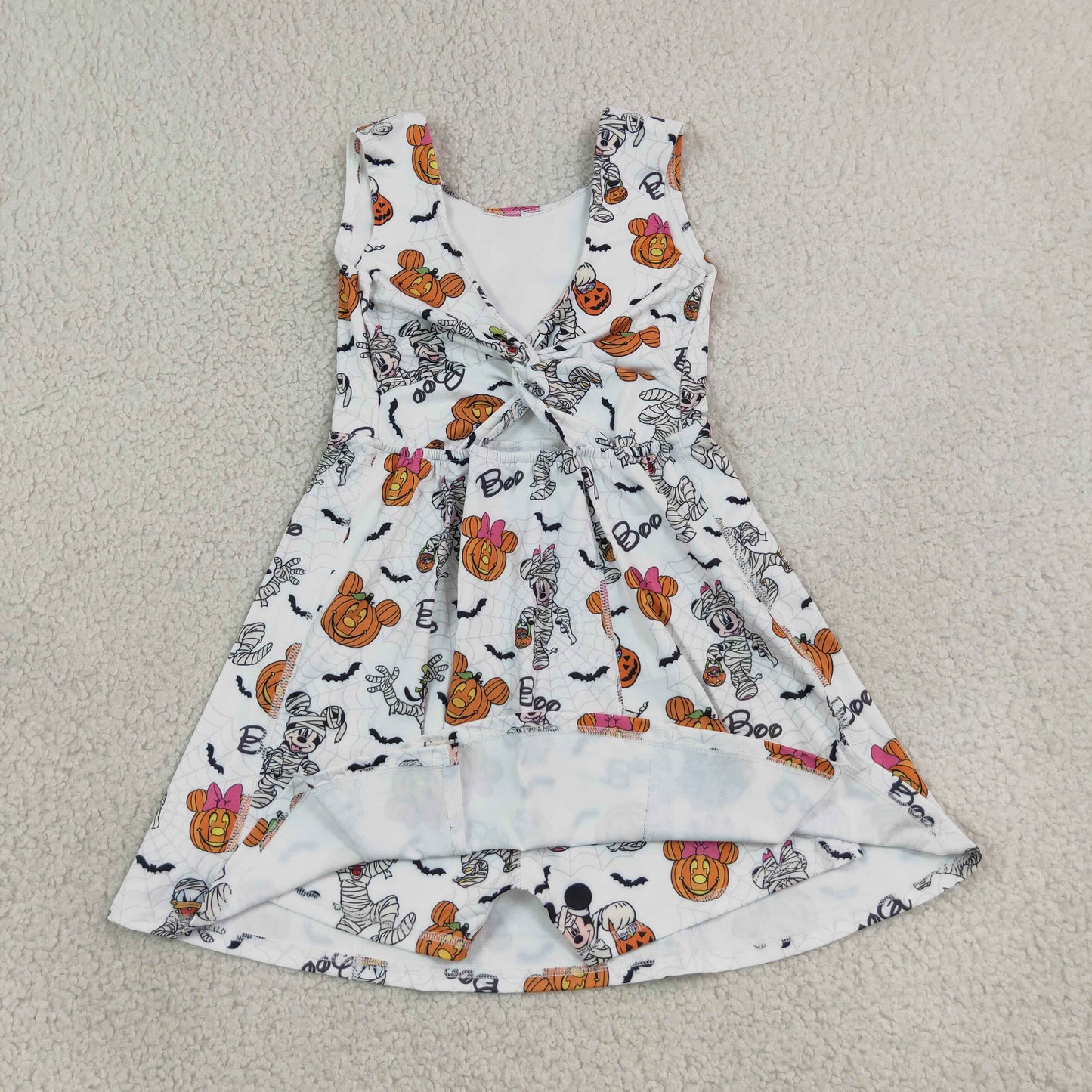 RTS NO MOQ yoga fabric GSD4291 Yoga Cute Clothes Baby Girls Pumpkin Halloween Print Sleeveless Knee Length Athletic Dress