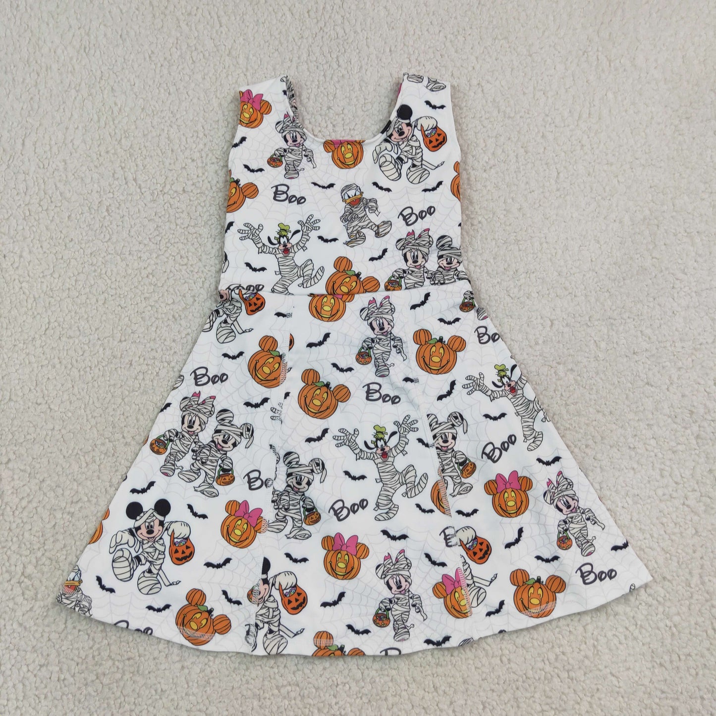 RTS NO MOQ yoga fabric GSD4291 Yoga Cute Clothes Baby Girls Pumpkin Halloween Print Sleeveless Knee Length Athletic Dress