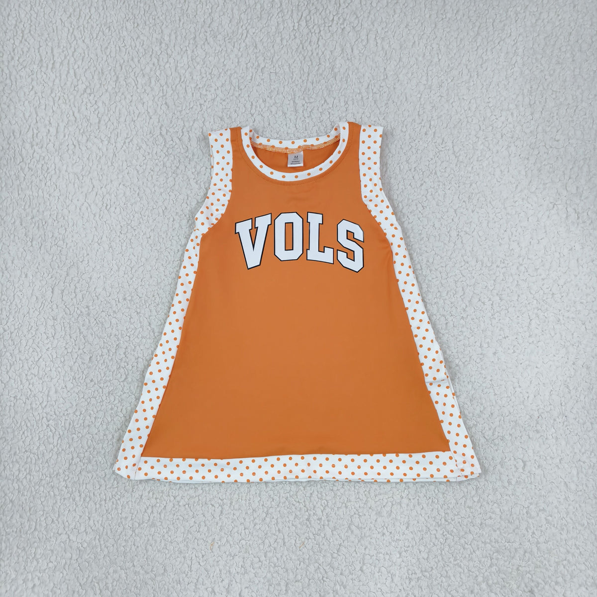 RTS NO MOQ （In stock）yoga fabric GSD4292 Yoga Baby Girls Orange Polka Dots Team Yoga Active Split Knee Length Dress