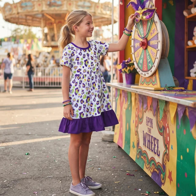 RTS NO MOQ （In stock）milk silk GSD4321 Baby Girls Leopard Print Short Sleeve Ruffle Knee Length Holiday Dress