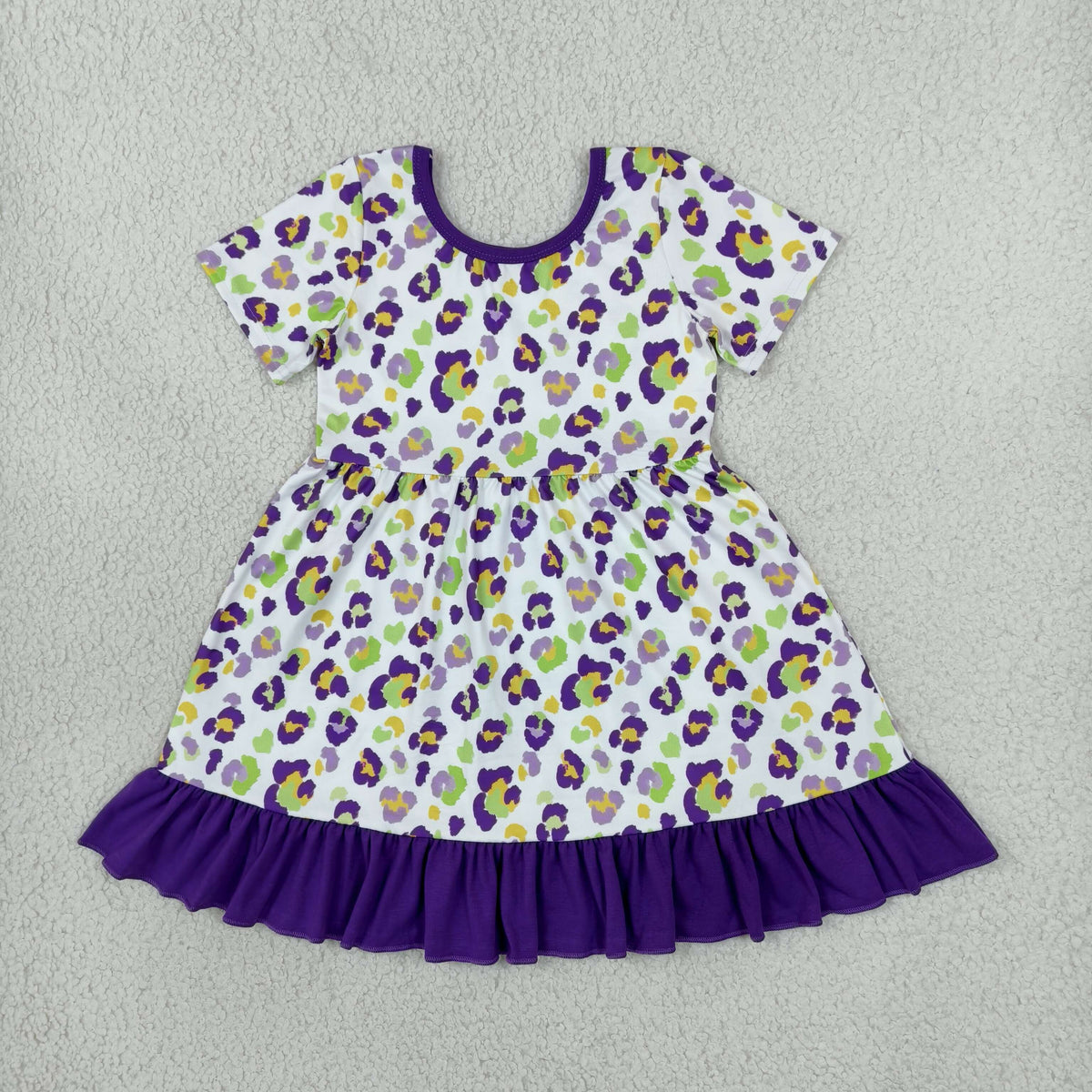 RTS NO MOQ （In stock）milk silk GSD4321 Baby Girls Leopard Print Short Sleeve Ruffle Knee Length Holiday Dress