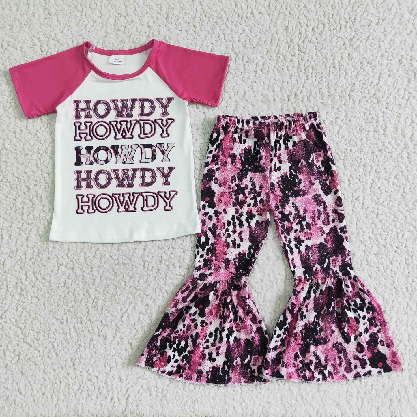3.21 GSPO0018 RTS No Moq Clearance Baby Girls Summer short sleeve western howdy bell pants clothing sets