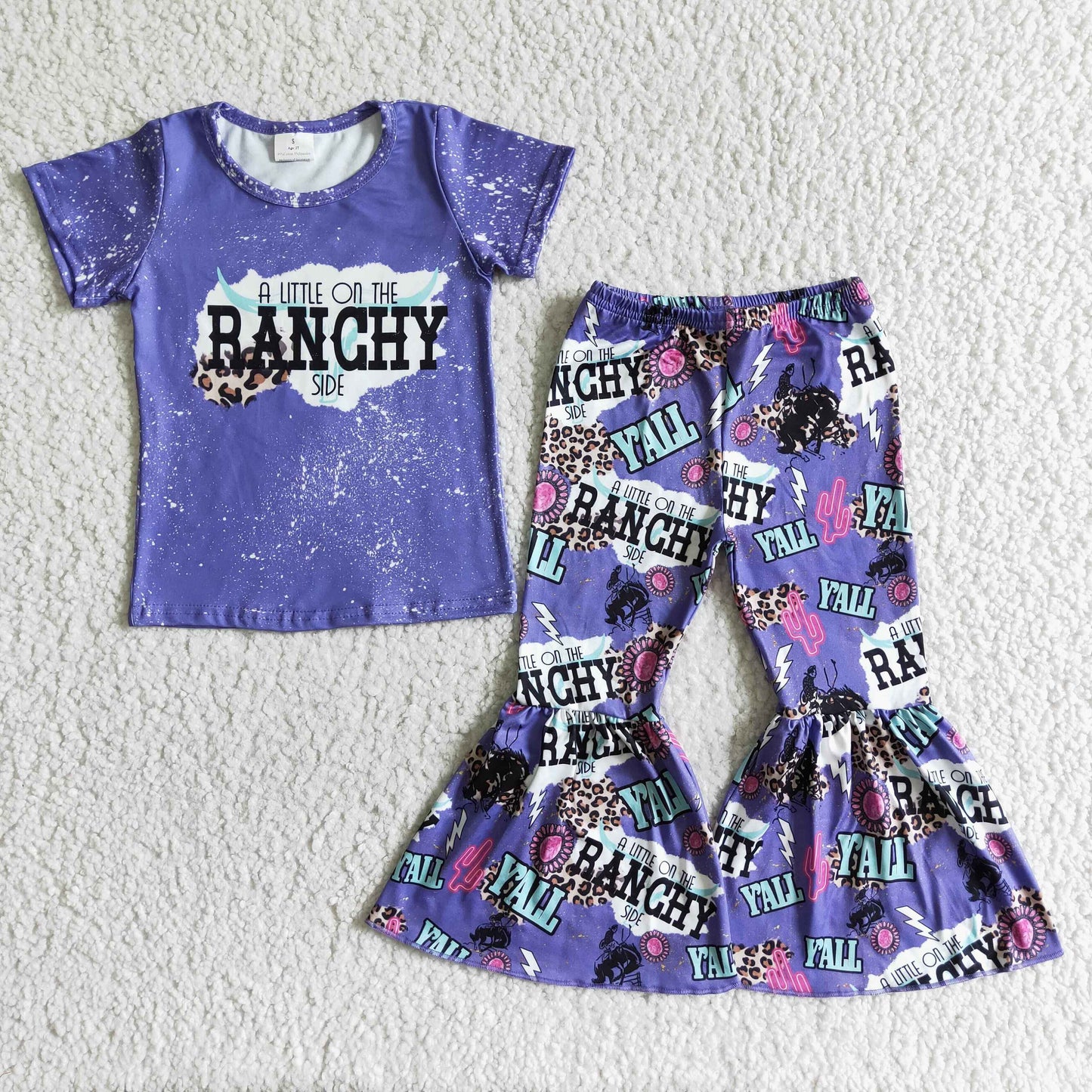 3.7 GSPO0024 RTS No Moq Clearance Baby Girls Summer western purple bell pants outfits