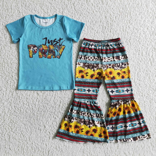 GSPO0031  Kids girls clothes  short sleeves top with trousers set-promotion 2024.6.1 $5.5