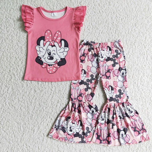 GSPO0092 Kids girls clothes fiying sleeves top with trousers set-promotion 2024.6.15 $5.5