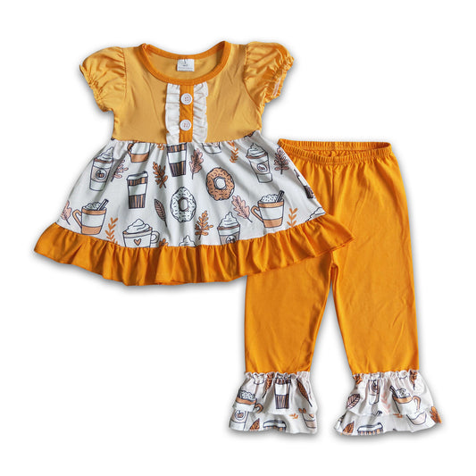 GSPO0123  Baby Girl Autumn Outfits fall pumpkin coffee pants clothes sets