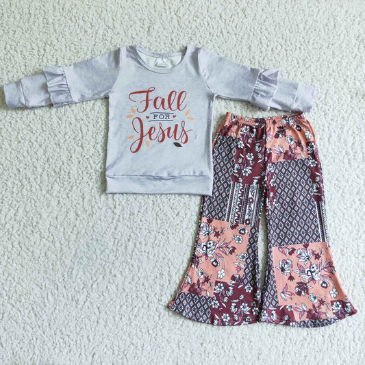 GSPO0126 Baby Girls fall for jesus patchwork pants outfits clothes
