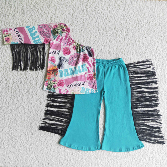 GSPO0141  Baby girls darlin tassel pink western pants clothes