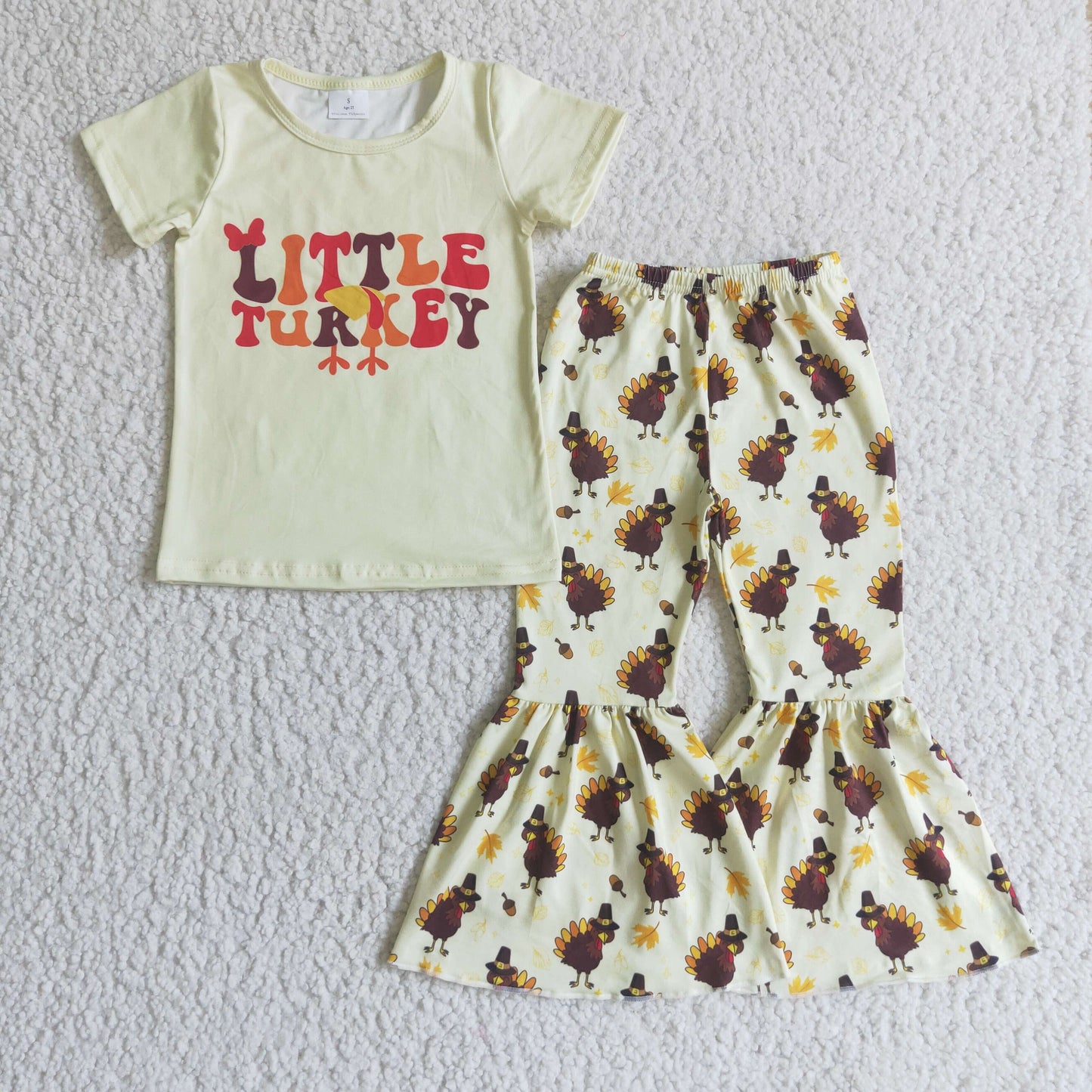 GSPO0174  baby girls thanksgiving little turkey bell bottom pants sets