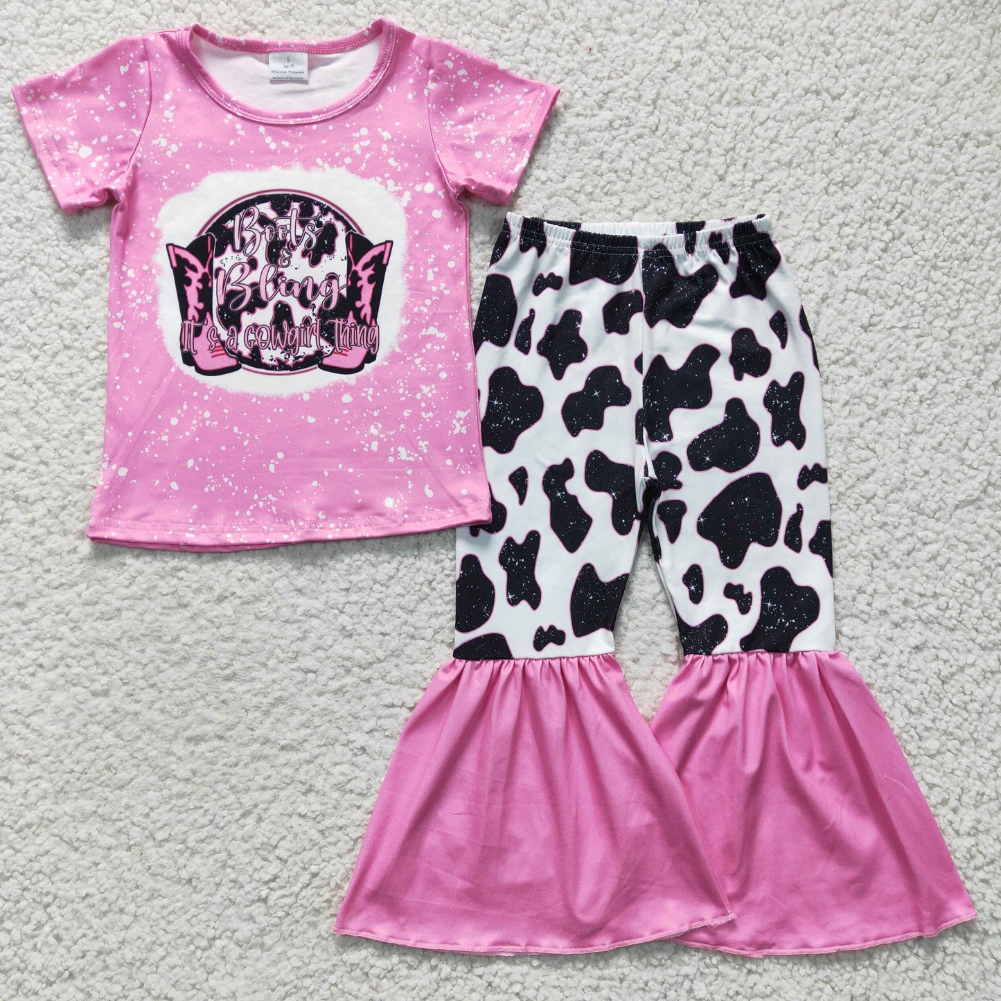 3.7 GSPO0325 RTS No Moq Promotion Baby Girls Boots Pink Western Bell Pants sets