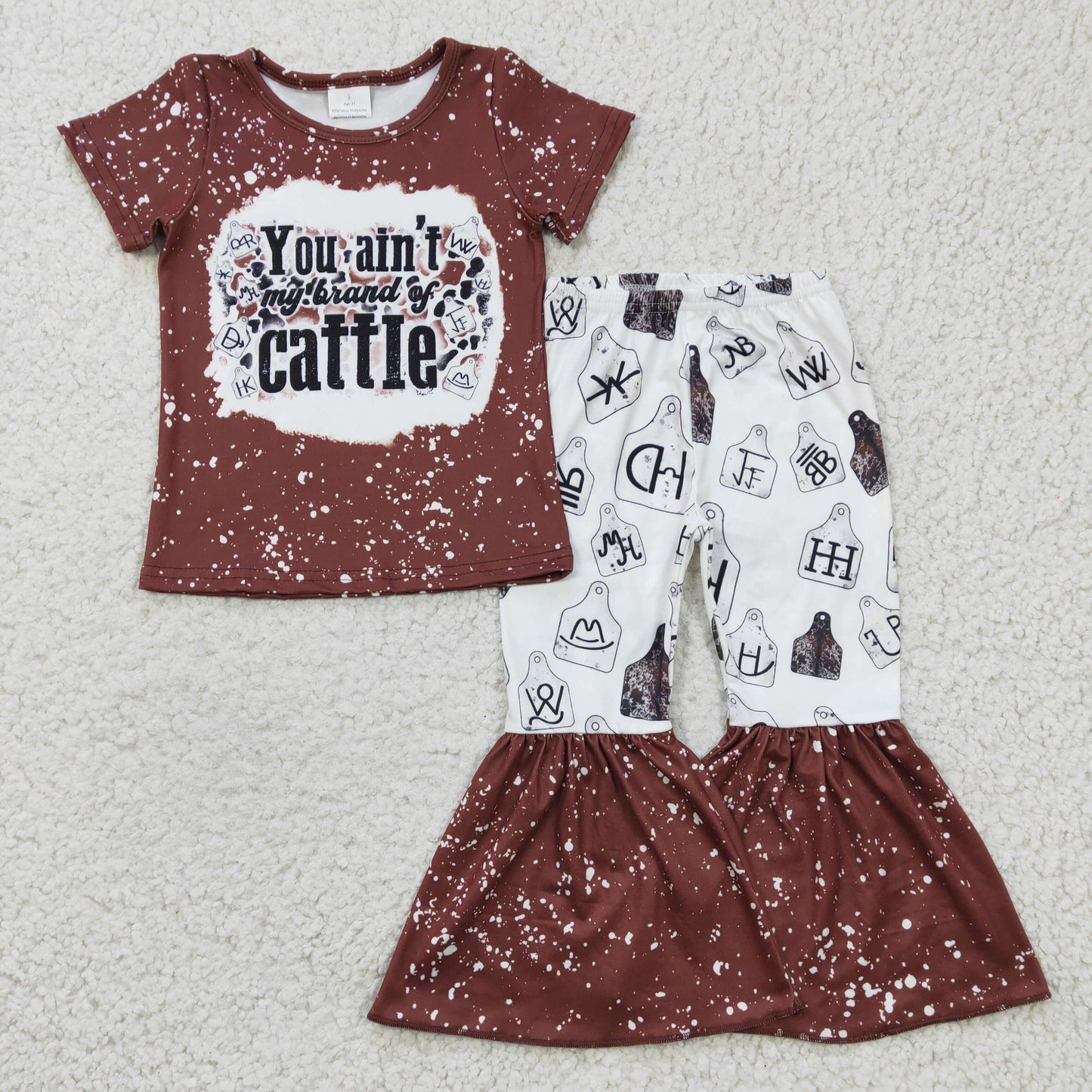 GSPO0355  Sales New RTS No Moq Promotion Baby Girls Western Cattle Bell Bottom Pants clothes sets