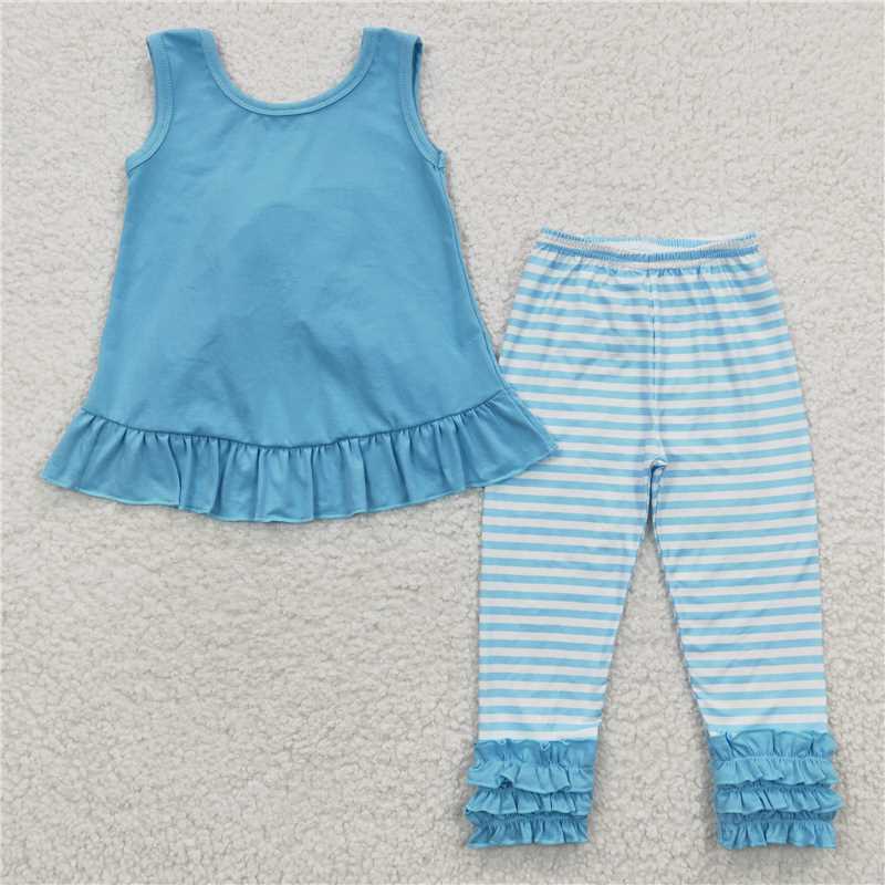 7.17   RTS NO MOQ Baby Girls Spring Outfits baby girl clothes bow short sleeve pants sets