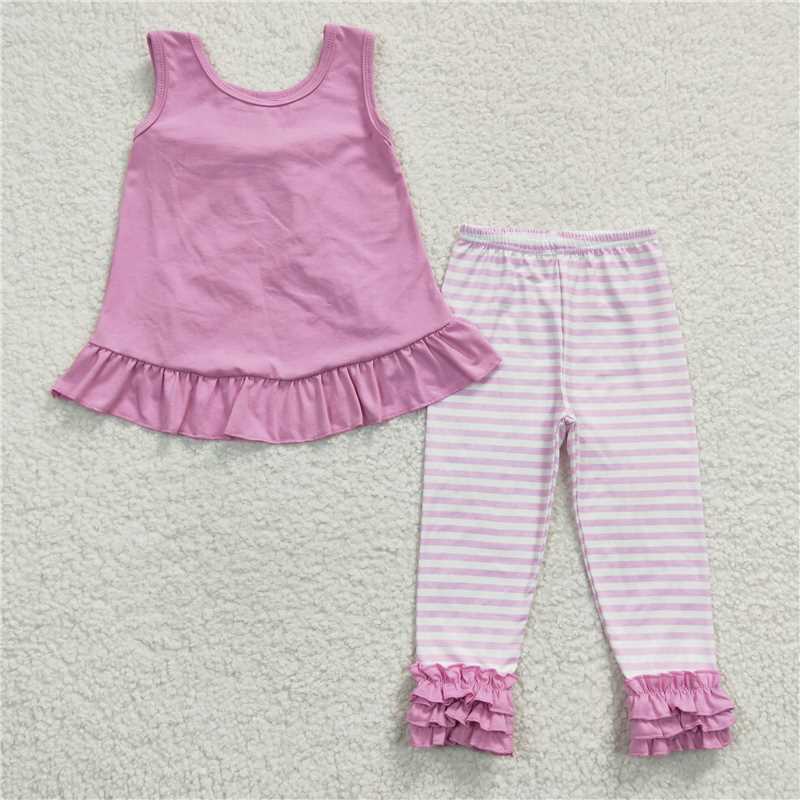 7.17   RTS NO MOQ Baby Girls Spring Outfits baby girl clothes bow short sleeve pants sets