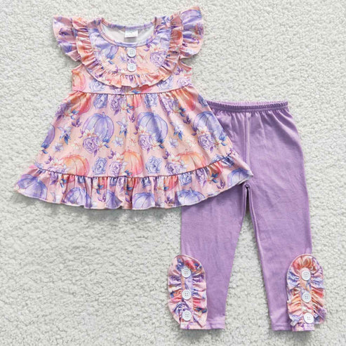 9.17 RTS Sibling Baby Girls Bows Flowers Pumpkins Tunic Leggings Bell Bottom Pant Fall Clothes Set