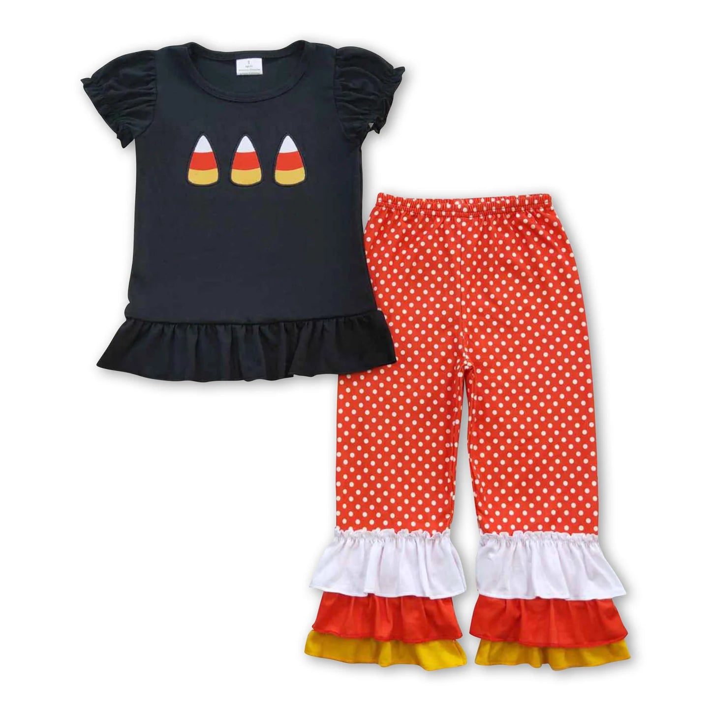 10.3 RTS Sibling Baby Girls Halloween Candy Embroidery Rompers Outfits Sets