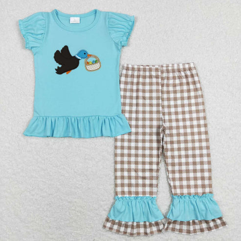 10.28 RTS Sibling Baby Boys Girls Embroidery Ducks Eggs Top Pants Easter Clothes Sets