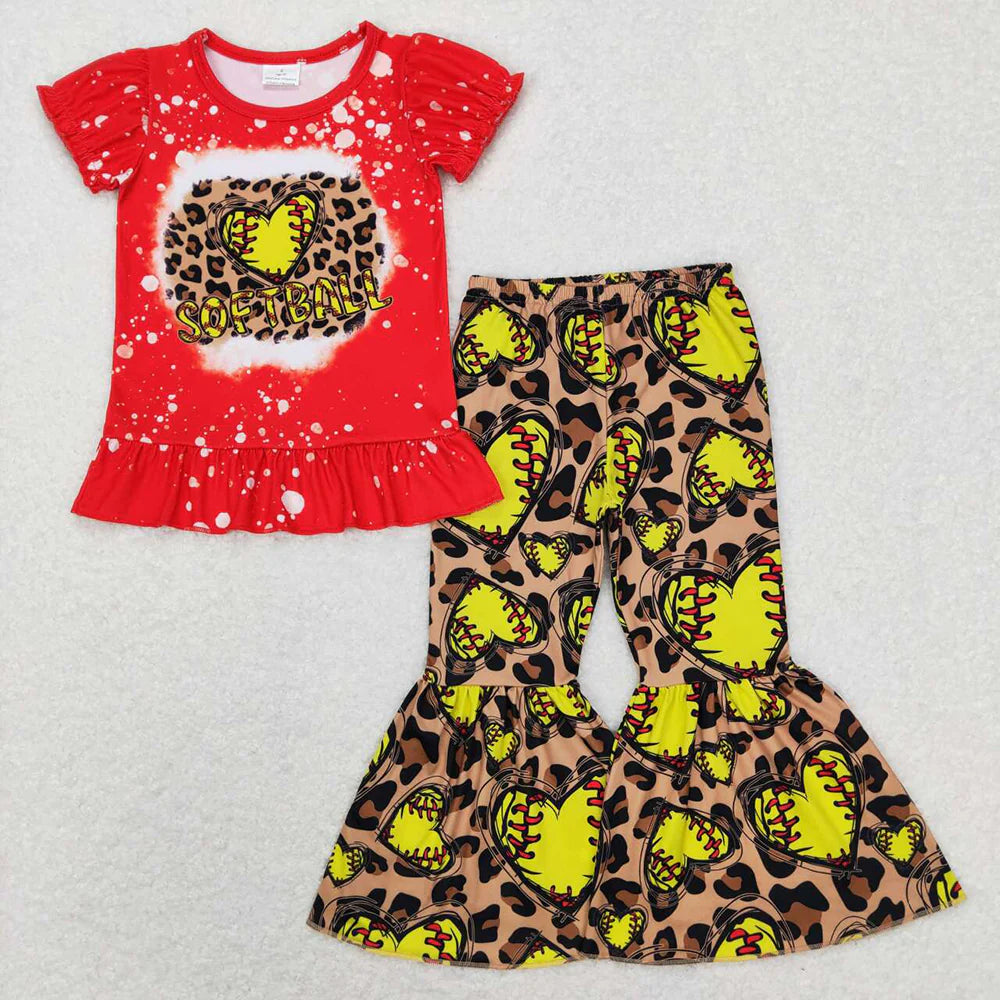 12.30 RTS Sibling Baby Girls Softball Leopard Dresses Clothes Sets