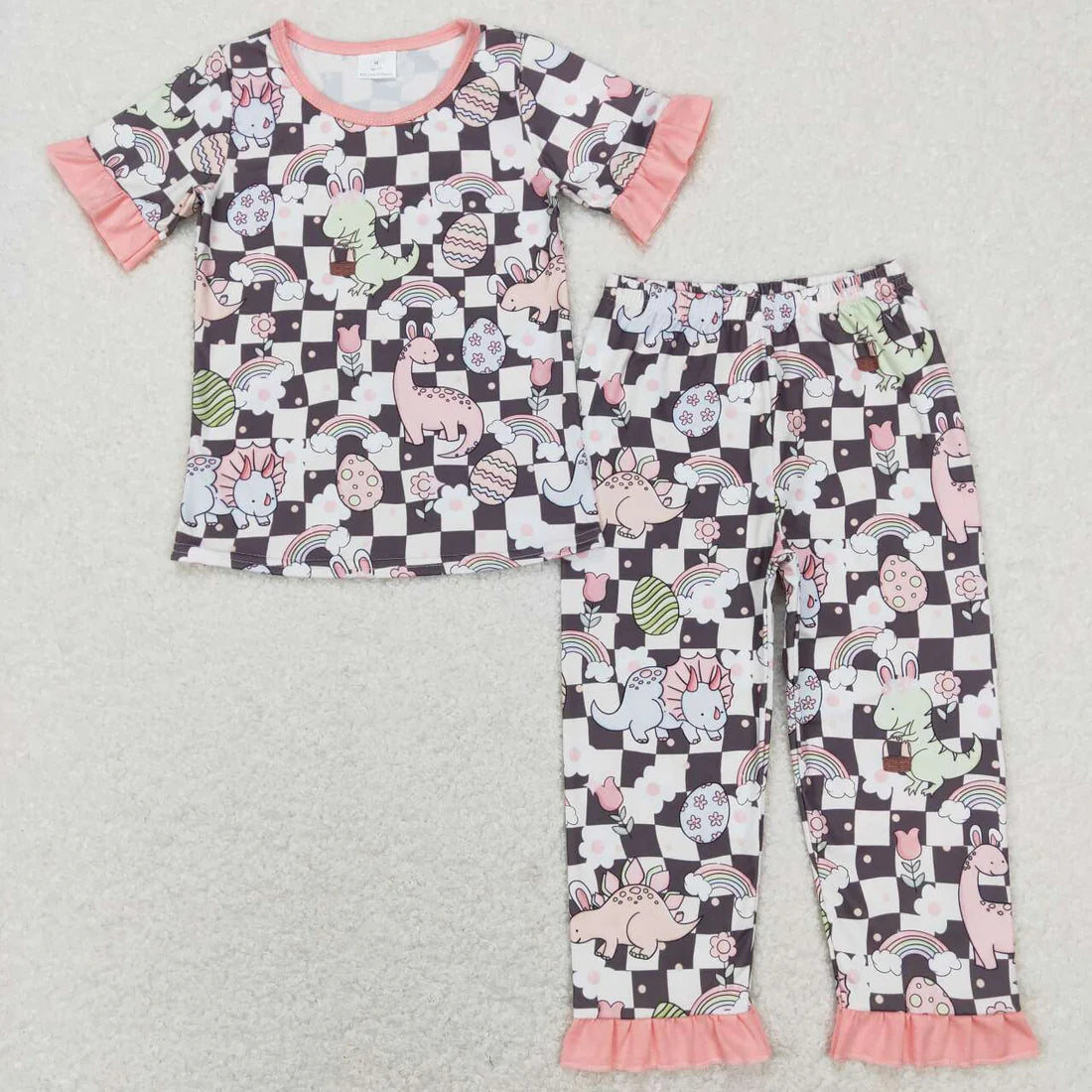2.11 RTS Sibling Boys Baby Girls Easter Dinosaurs Eggs Shirt Pants Pajamas Suits
