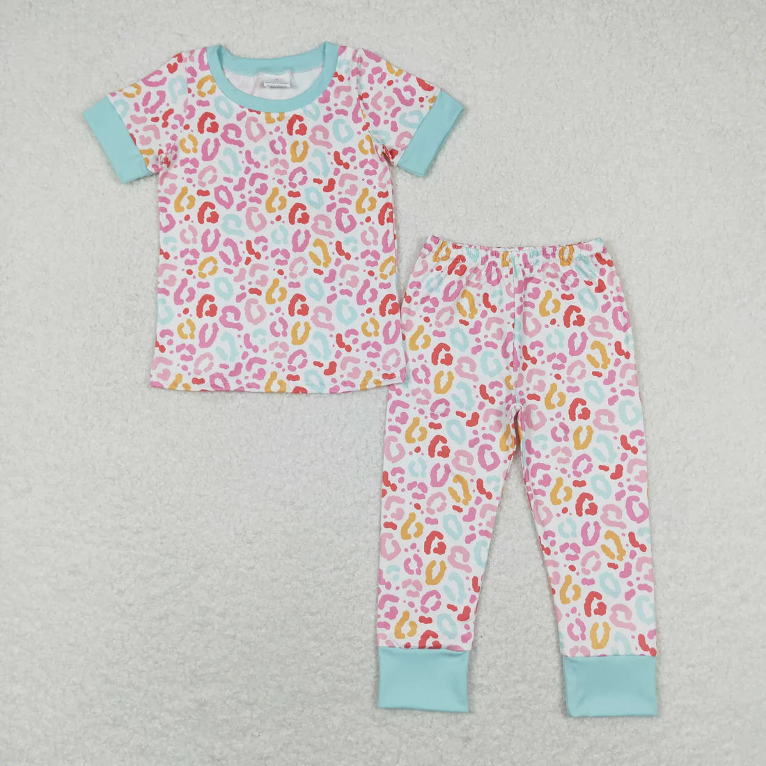 2.27 RTS Sibling Baby Girls Short Sleeve Floral Leopard Top Pants Pajamas Clothes Sets