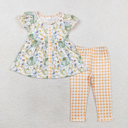 9.17 RTS Sibling Baby Girls Bows Flowers Pumpkins Tunic Leggings Bell Bottom Pant Fall Clothes Sets