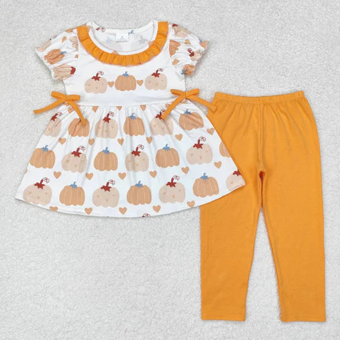 9.17 RTS Sibling Baby Girls Bows Flowers Pumpkins Tunic Leggings Bell Bottom Pant Fall Clothes Sets