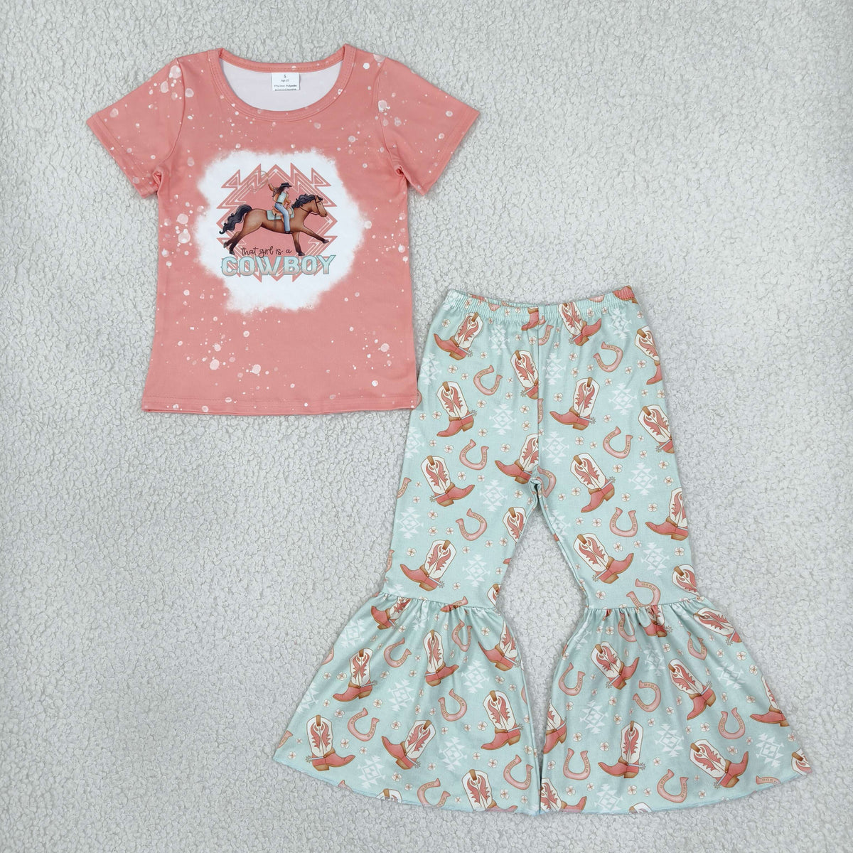 RTS NO MOQ milk silk GSPO1571 Baby Girls Cute Cowboy Rodeo Shirt Boots Bell Pants Clothes Sets