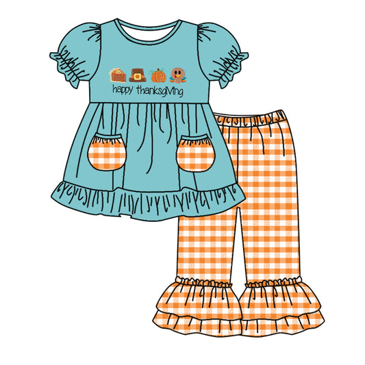 GSPO1644  Pre-order baby girls clothes short sleeve top with trousers kids summer set