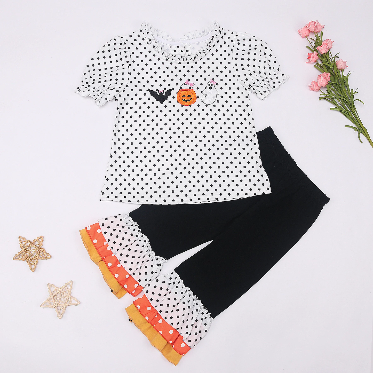 No moq GSPO1652 Pre-order Size 3-6m to 14-16t baby girl clothes pull sleeve top with trousers kids autumn set