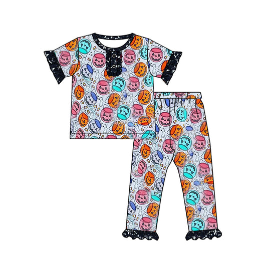 No moq GSPO1667 Pre-order Size 3-6m to 14-16t baby girl clothes short sleeve top with trousers kids autumn set