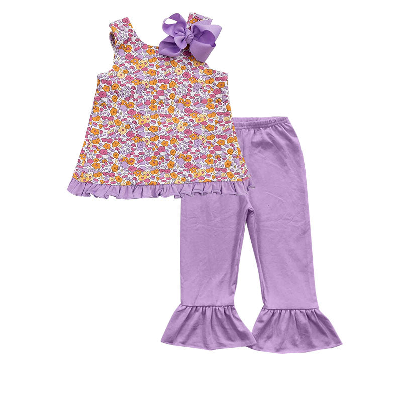 No moq GSPO1695 Pre-order Size 3-6m to 14-16t baby girl clothes sleeveless top with trousers kids autumn set